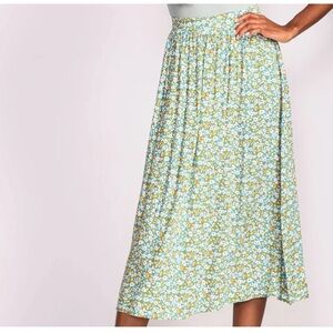 NWOT Pink Martini Luna Floral Green Midi Pull-On Skirt XL